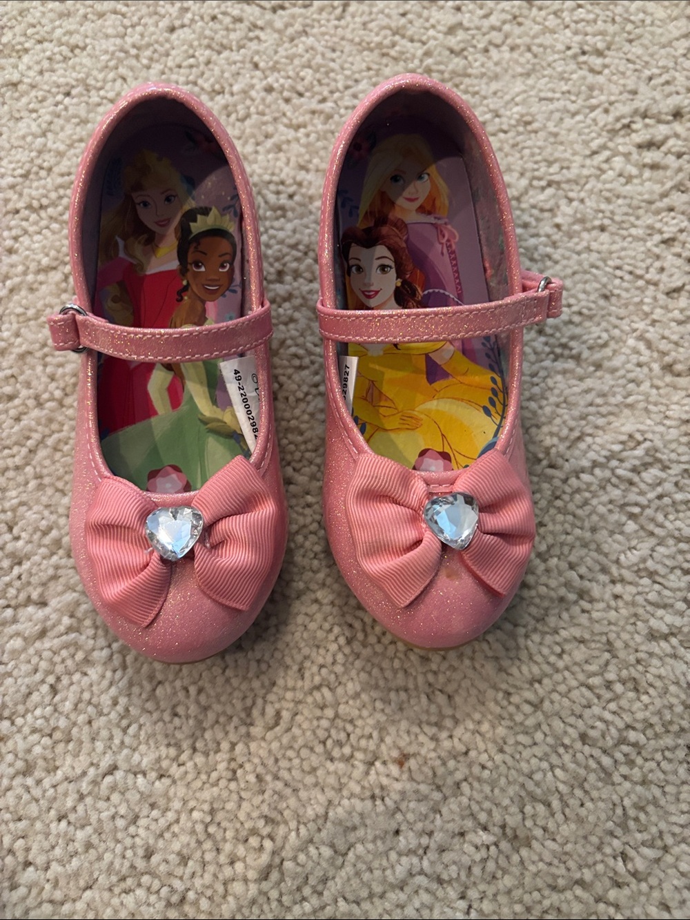 Disney Pink Glitter Bow Mary Jane Shoes with Heart Jewel